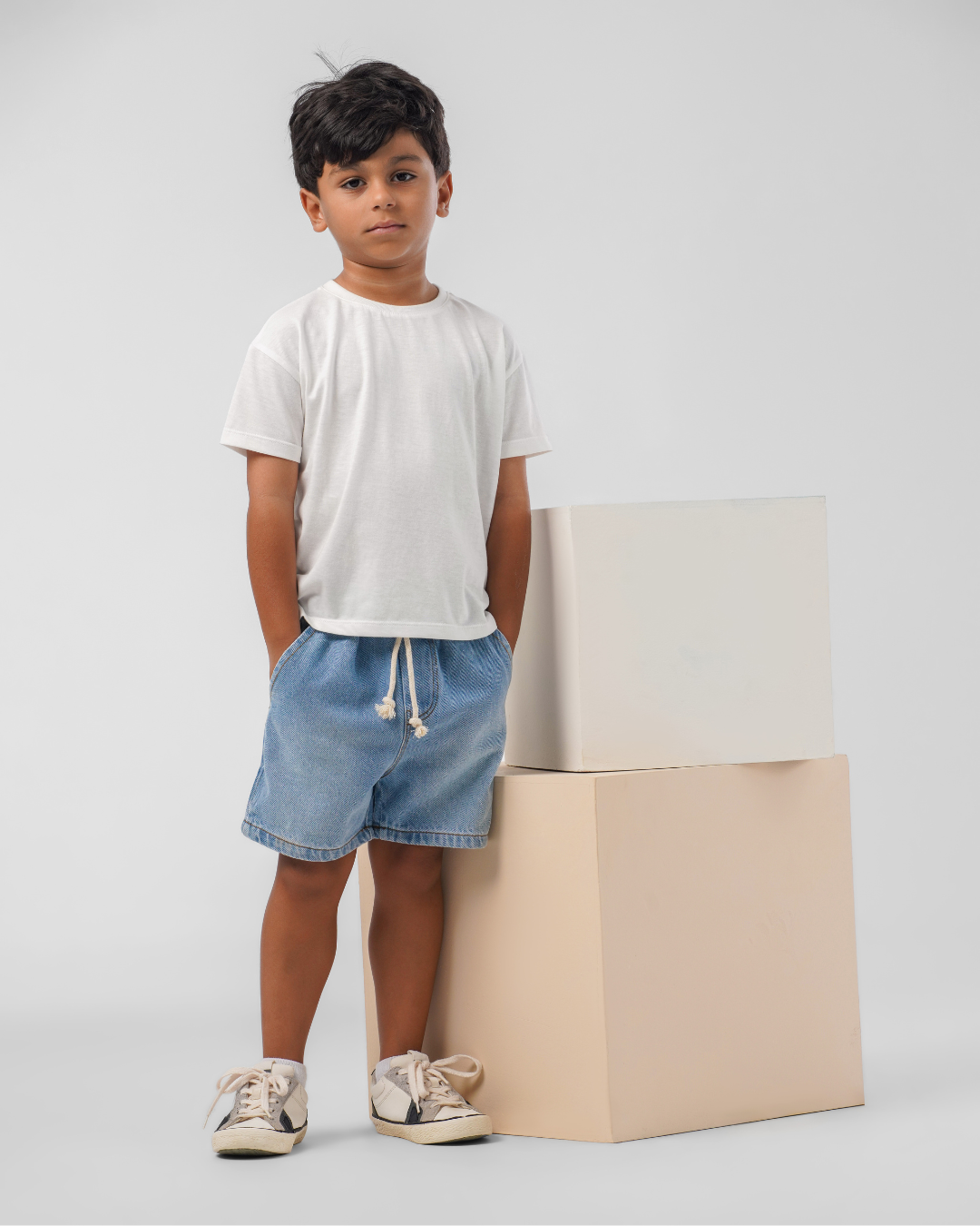 DRAWSTRING DENIM BERMUDA SHORTS