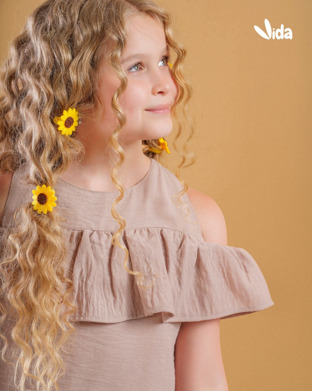 Girl's Ruffle Linen Dress - Beige