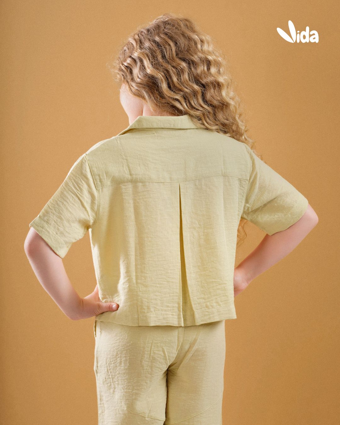 Girls’ Linen Two-Piece Set – Light Yellow