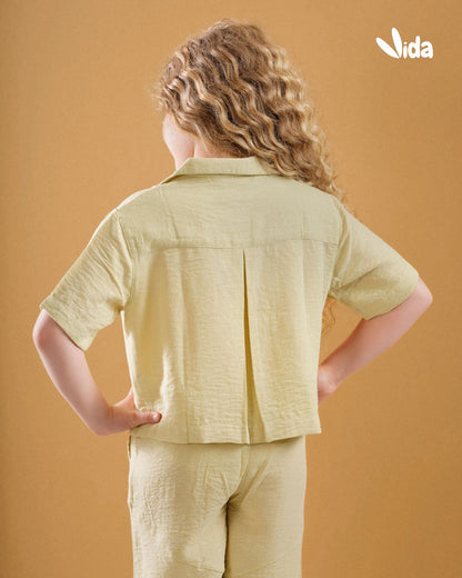 Girls’ Linen Two-Piece Set – Light Yellow