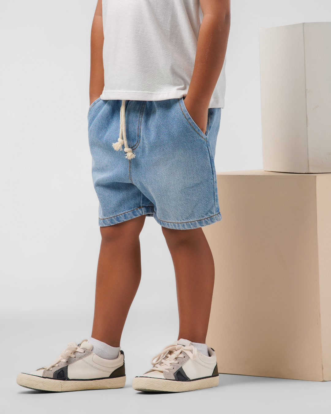 DRAWSTRING DENIM BERMUDA SHORTS