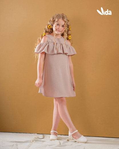 Girl's Ruffle Linen Dress - Beige