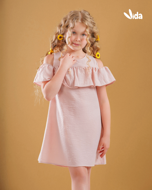 Girls’ Ruffle Linen Dress – Rose